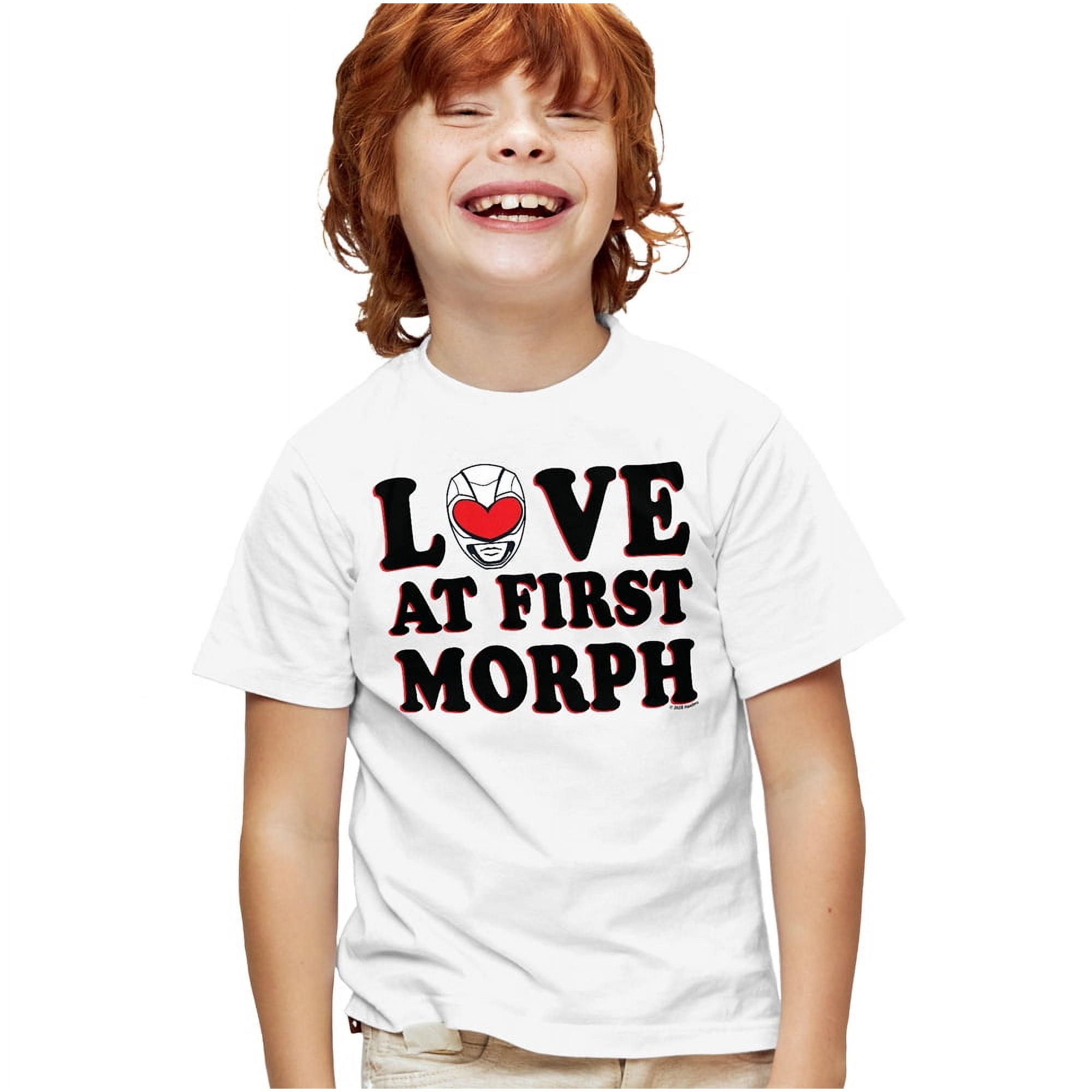 Power Rangers Valentine's Day Love At First Morph Kids T Shirt for Youth Boys and Girls, White, Small