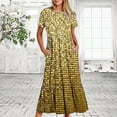 thumbnail image 2 of Penkiiy Women's Summer Shiny Print Casual Short Sleeve Crewneck Basic Swing T Shirt Dress Flowy Beach Vacation Sundress M Gold, 2 of 7