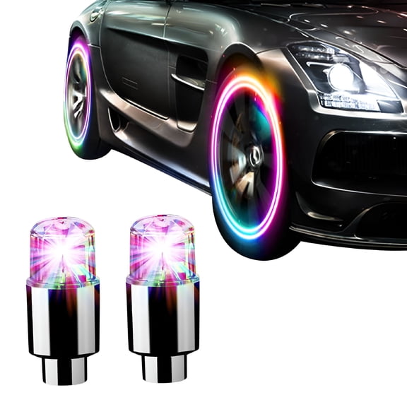 HIBIBUD Car Wheel LED Lights 2pcs Tire Valves Colorful Lights LED Tire Lights With Intelligent Sensing For Golf Cart SUV Vehicles
