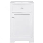 Soges 20 Bathroom Vanity with Ceramic Sink, Solid Wood Bathroom Makeup Cabinet with Soft Close Door, Adjustable Shelf and Drawer, Free Standing Single Basin Vanity Set for Small Bathroom, White