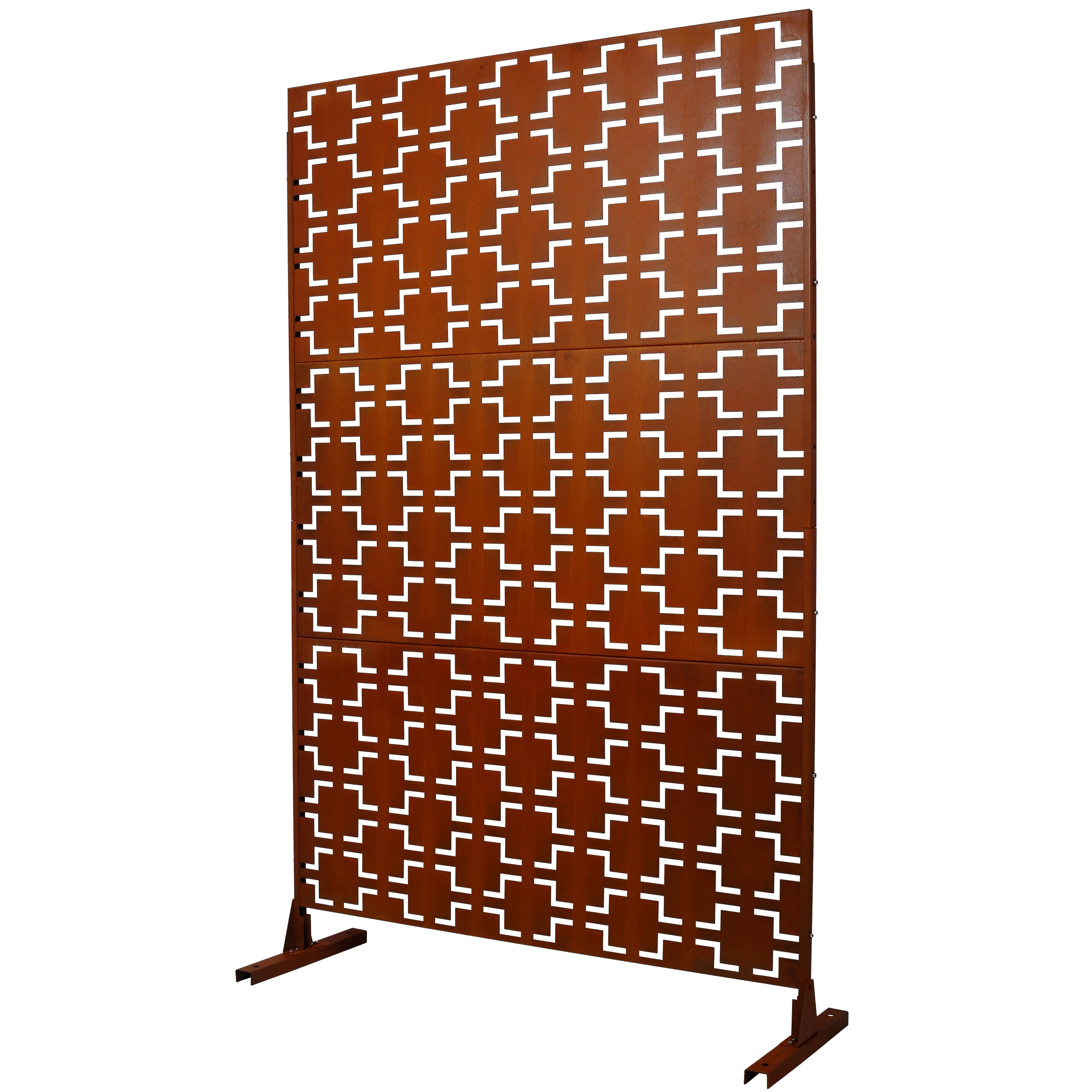 Outdoor Decor Privacy Screen, 76"Hx48"W Freestanding Metal Room Divider for Deck Balcony, White