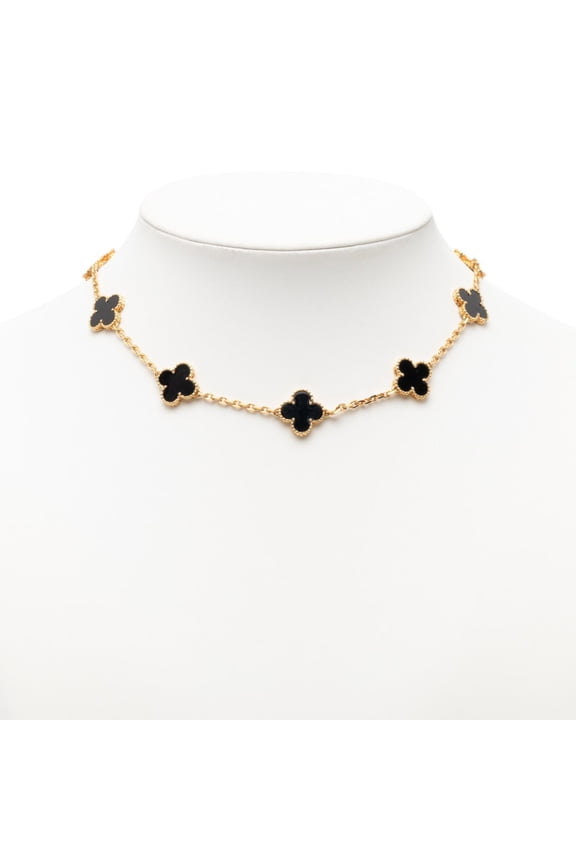Pre-Owned Van Cleef & Arpels Vintage Alhambra Necklace, 10 Motifs, Onyx, 18K Yellow Gold (750),...