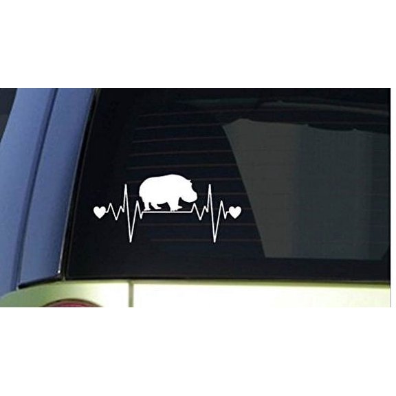 Hippo heartbeat lifeline *I223* 8" wide Sticker decal zoo animals hiippopotamusmus
