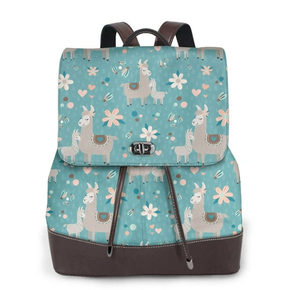 Balery Teal Mama Llama Mochila de Cuero para Mujeres, Gran Capacidad, Bolsa de Viaje Multifuncional, Mochila de Cuero y Bolsa de Hombro para Mujeres