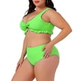 thumbnail image 2 of Agnes Orinda Women's Plus Size 2 Piece Swimsuits Tie High Waisted Ruffle Tummy Control Bathing Suits Swimwear 3X Green, 2 of 6