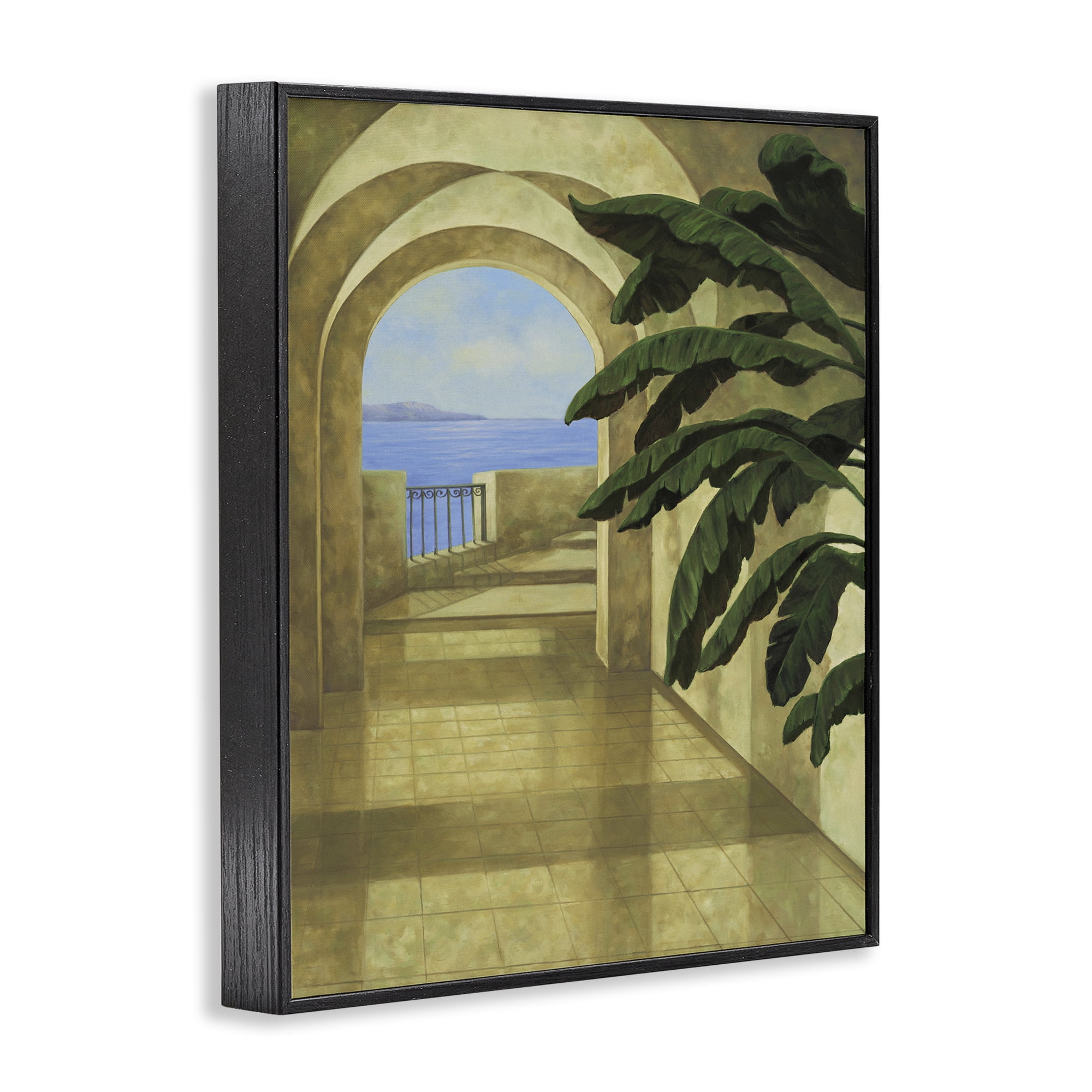 Stupell Industries Coastal Villa Palm Town & City Painting Black Framed Art Print Wall Art, 16 x 20