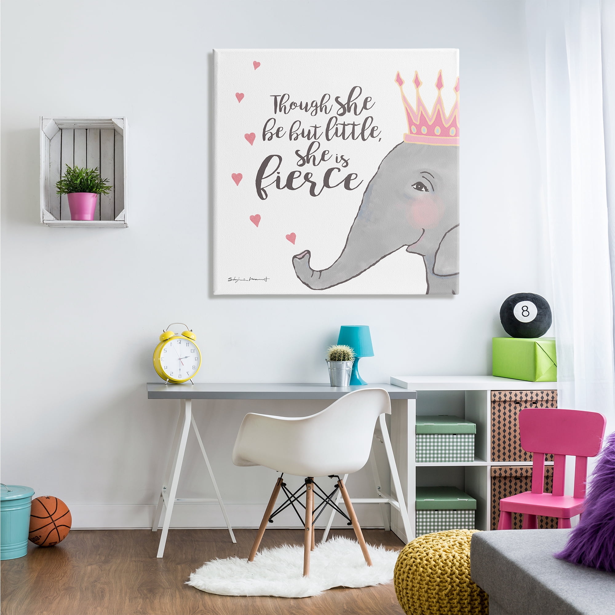 Stupell Industries She is Fierce Phrase Girls' Princess Elephant Pink, 36 x 36, Design by Stephanie Workman Marrott
