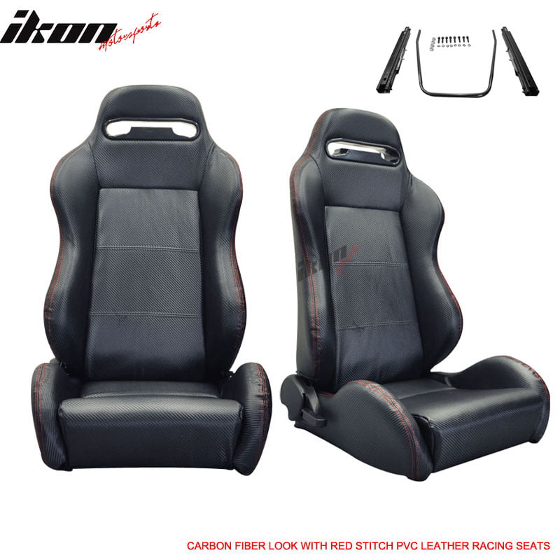 2 BLACK & RED PVC LEATHER RACING SEATS FOR ALL ACURA 