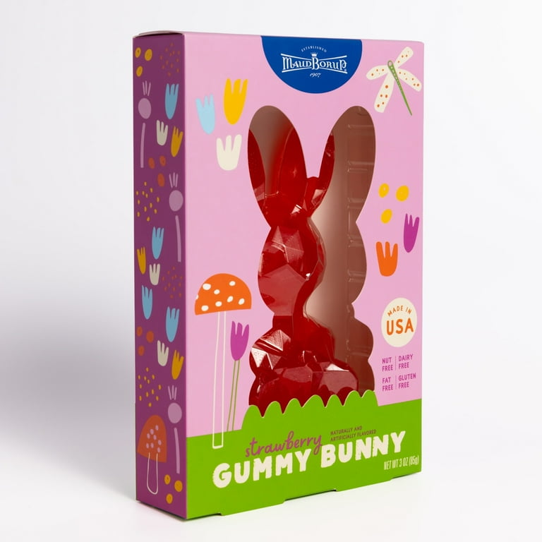 4✳B  Dot Bunny CandyStripeBunny Maud Borup Oversized Strawberry Gummy Bunny, 3 oz, Seasonal Spring
