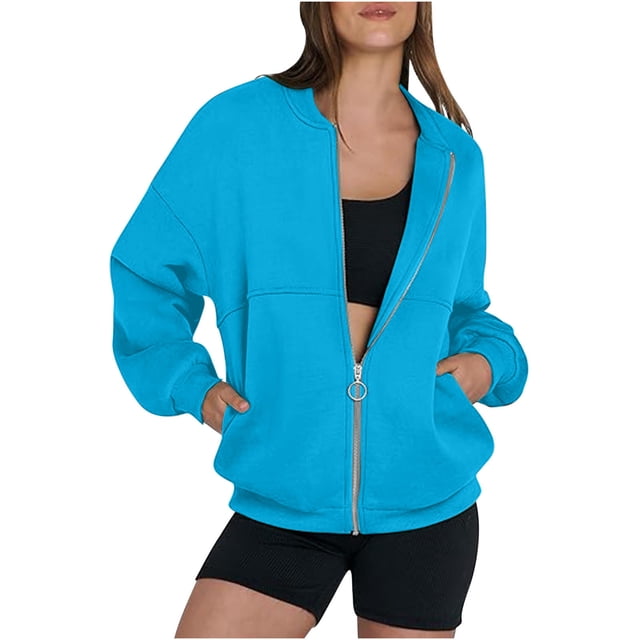 Chaquetas y abrigos casuales sin capucha de manga larga para mujer, sudaderas extragrandes con cremallera, chaqueta, abrigo, manga larga, informal, otoño, ropa para adolescentes, abrigo para mujer