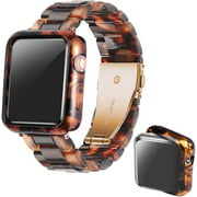 Omter Band with Case Compatible with Apple Watch 44mm 42mm 40mm 38mm, Women Men Fashion Resin Band Strap Compatible