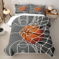 thumbnail image 2 of Castle Fairy Gray Basketball Hoop Print Quilt King,Court Line Design King Coverlet Set,Gray Orange White, 2 of 7