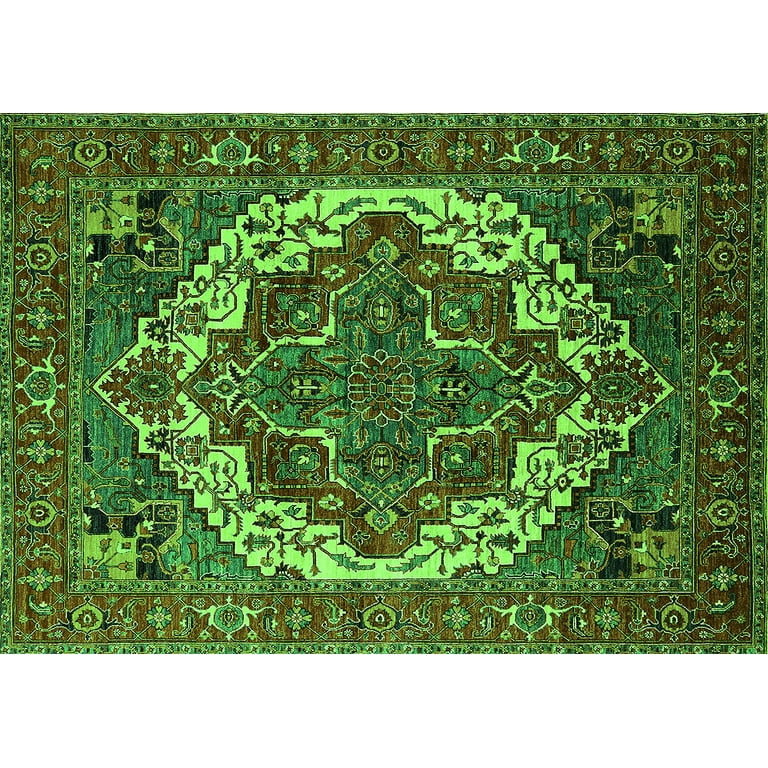 Ahgly Company Indoor Round Oriental Green Industrial Area Rugs, 8