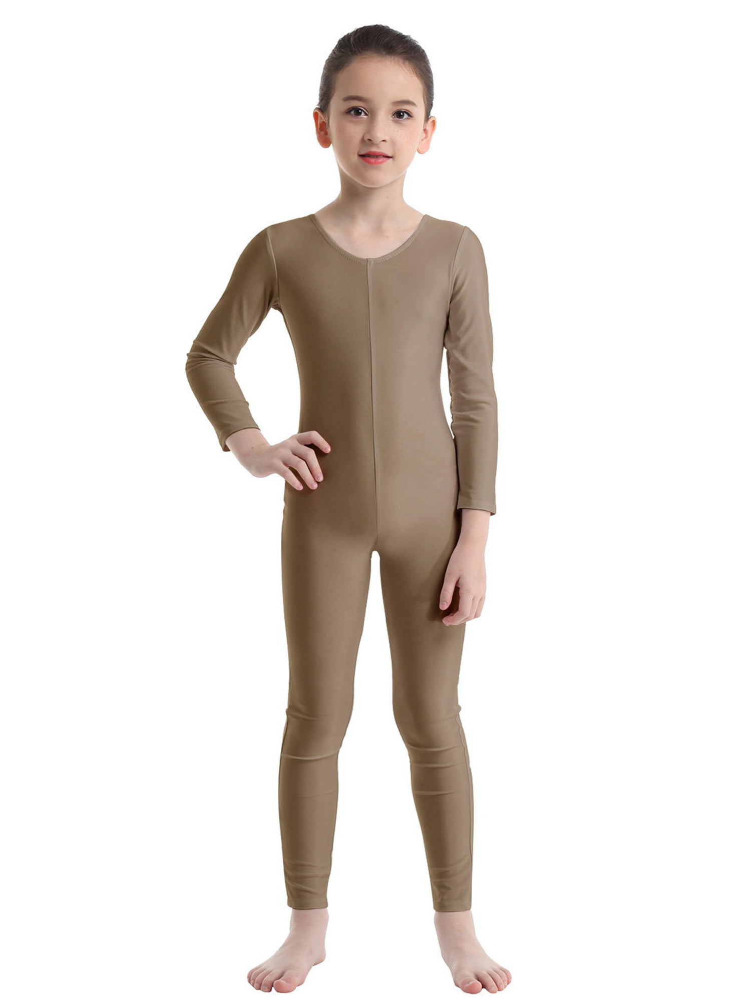 Kepblom Girls Scoop Neck Long Sleeve Unitard Bodysuit Dancewear For Child