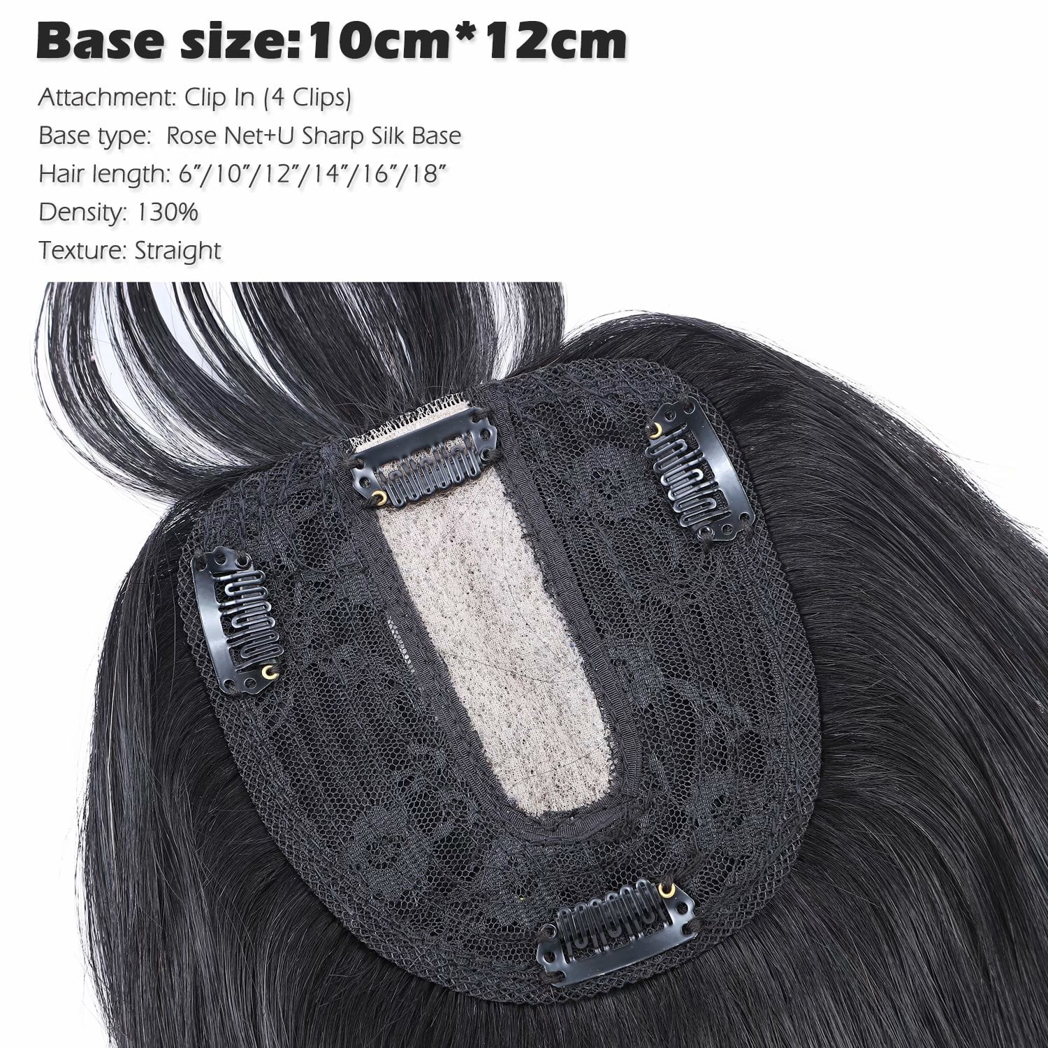Benehair Women's Hairpieces Silk Base Clip In Topper Toupee Hairpiece With Bangs Hair Loss Black Seamless