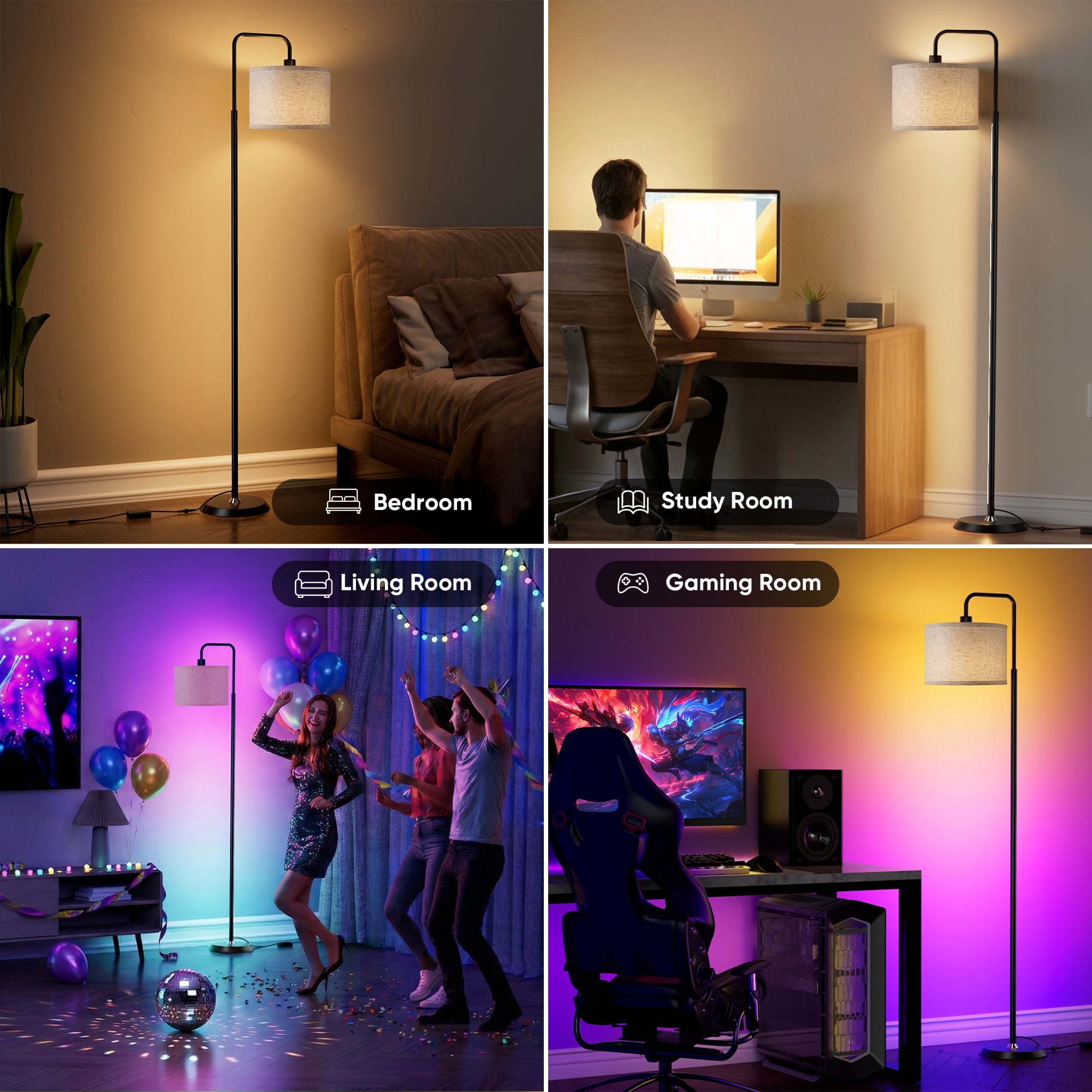 69in Smart LED Floor Lamp with APP Control & RGB Colors  Dimmable Standing Lamp for Living Room Bedroom,12W Bulb Included Timer