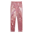 thumbnail image 3 of YONGHS Kids Girls Shiny Metallic Stretchy Dance Pants Disco Leggings Footless Skinny Tights Trousers Red 5-6, 3 of 7