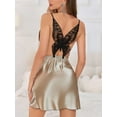 thumbnail image 4 of PULLIMORE Women Sexy Lingerie Nightwear Sleeveless Satin Sleepwear Lacy Butterfly Back Chemise Nightgown (Khaki,M), 4 of 10
