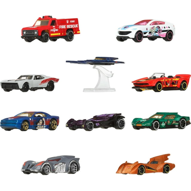 Toy Cars Hot Wheels con temática de Batman, paquete de 10 unidades, fundido a presión 1:64