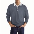 thumbnail image 2 of Elvqul Polo Shirts for Men Business Casual Plain Long Sleeve Gray Collared Clothes Dress Shirts, 2 of 3