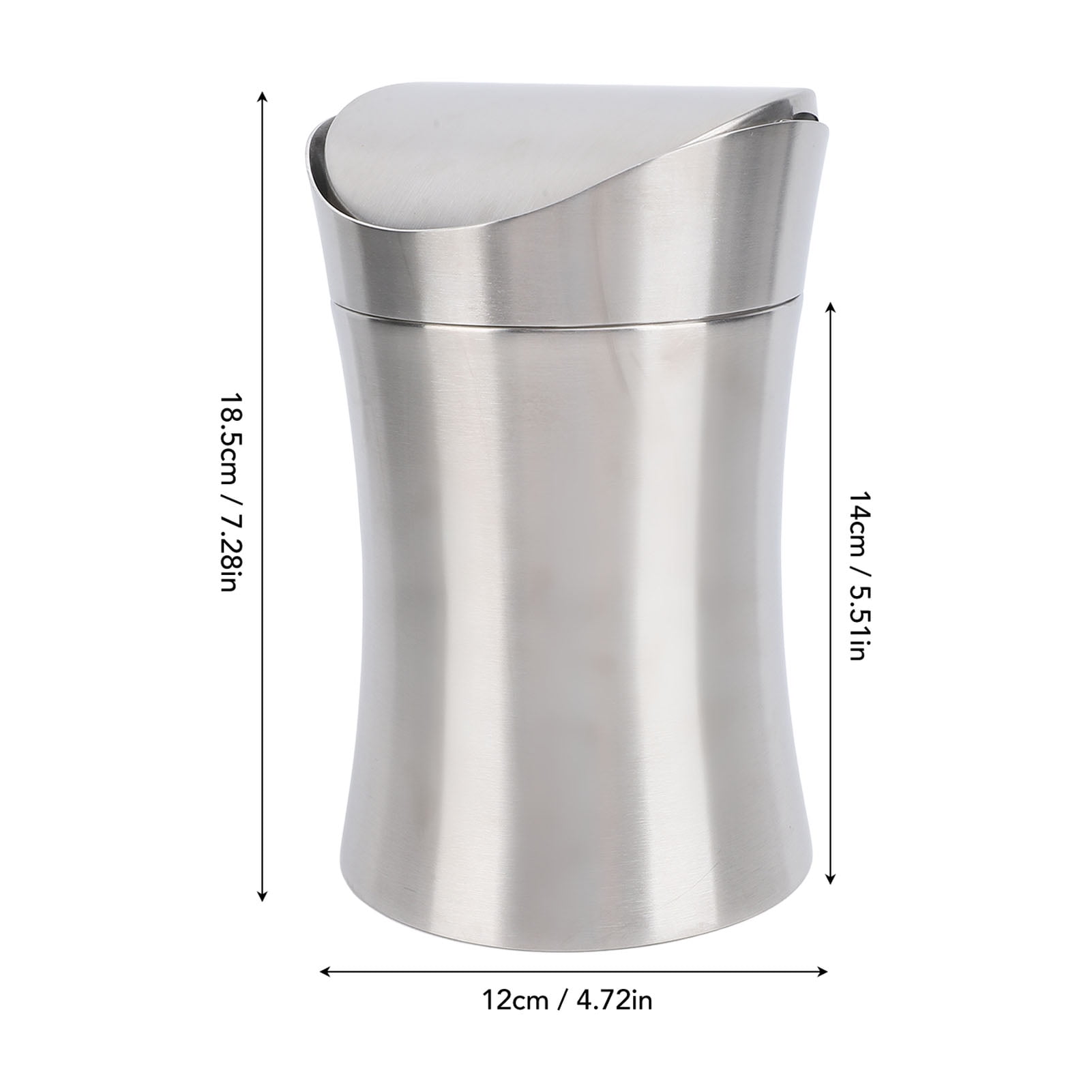 BIMZUC Stainless Steel Desk Trash Can with Swing Lid, 1.2 Gallon Small Wastebasket for Office, Bathroom, and Kitchen Countertop, Brushed Nickel