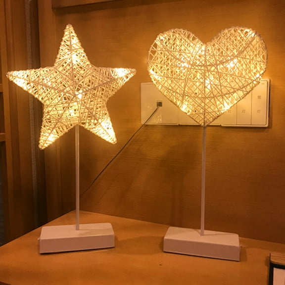 FRCOLOR Romantic Heart Shaped Rattan Desk Lamp with LED Battery Powered for Home Decor Small Size White