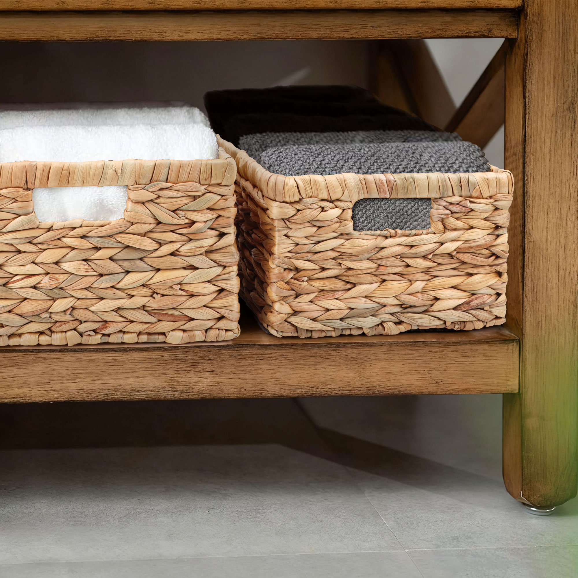 Hengbo 2pcs Handmade Water Gourd Storage Baskets with Handles - Large Rectangular Woven Baskets for Toilet Tank Tops, Home Miscellaneous Storage