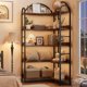 thumbnail image 5 of 5 - tier industrial l - shaped de esquina estante con arched metal frame: wood & metal abiertos almacenamiento para sala de estar, dormitorio, kitchen & oficina en casa (brown), 5 of 6
