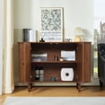 thumbnail image 5 of Wirrytor Buffet Storage Cabinet, Sideboard Cabinet with 2 Doors and Adjustable Shelve, Credenza Cabinet with Stripping Decorated Design for Living Room, Dining Room, Bedroom (Walnut), 5 of 7