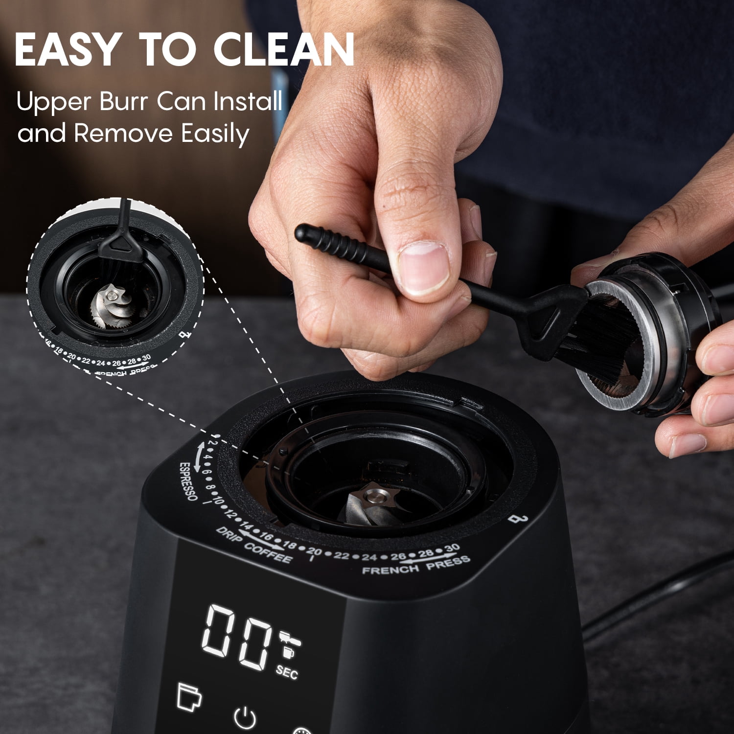Ollygrin Conical Burr Coffee Grinder Electric Coffee Bean Grinder with LCD Screen 30 Grind Settings Burr Mill Grinder, 2-12 Cups