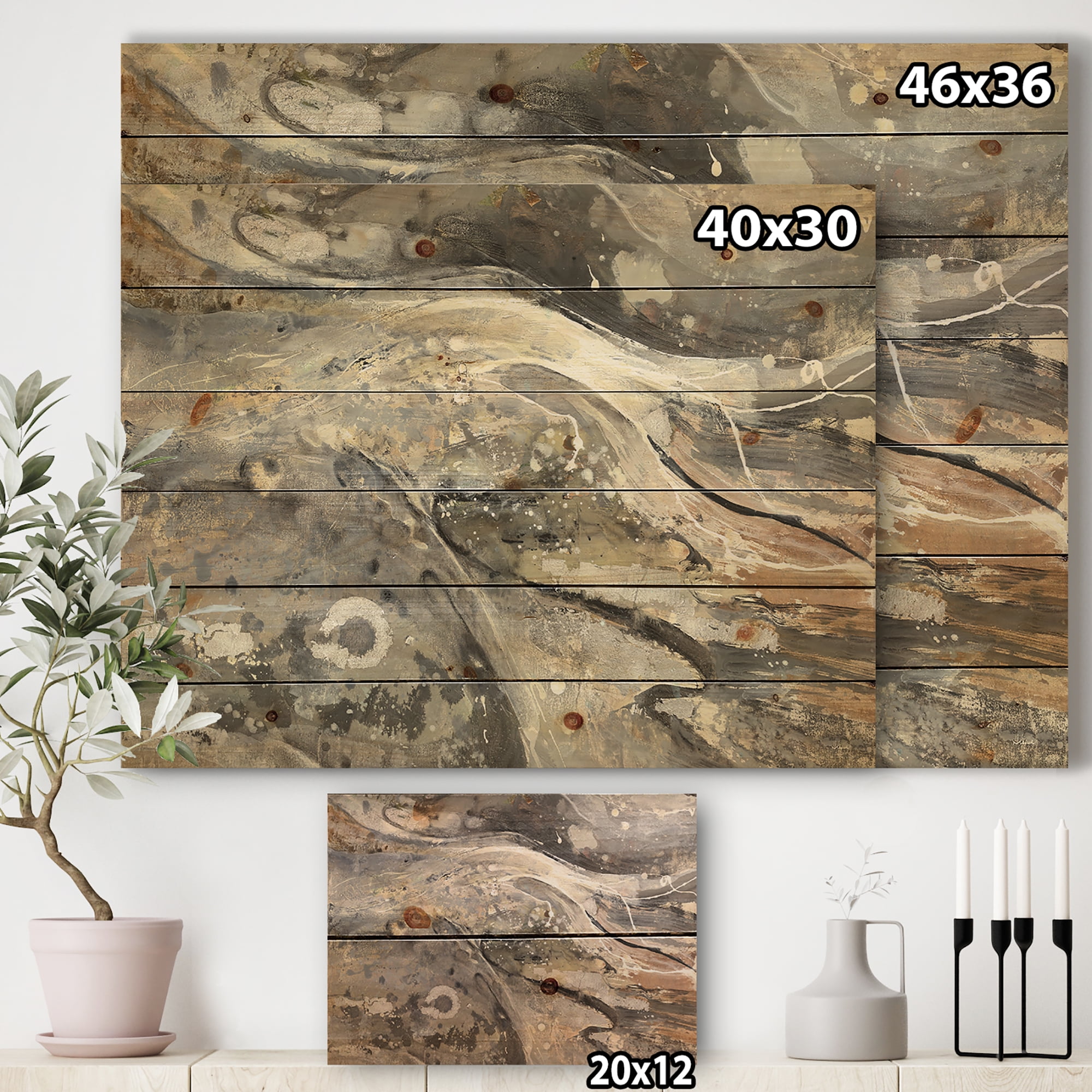 Designart 'Ice and Fire Minerals I' Farmhouse Print on Natural Pine Wood