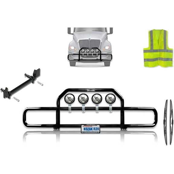 Kozak Grille Deer Bumper Guard for International LT625 (Plastic Bumper w/ Central Fog)