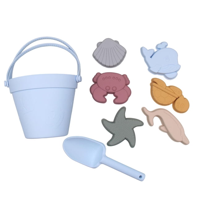 Juguetes de playa para niños, juguetes de arena de silicona para niños, ideales para el jardín, viajes y cumpleaños. Azul claro