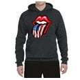 thumbnail image 2 of Wild Bobby, American Flag Lips Tongue Out, Unisex Graphic Hoodie Sweatshirt, Heather Black, X-Large, 2 of 3