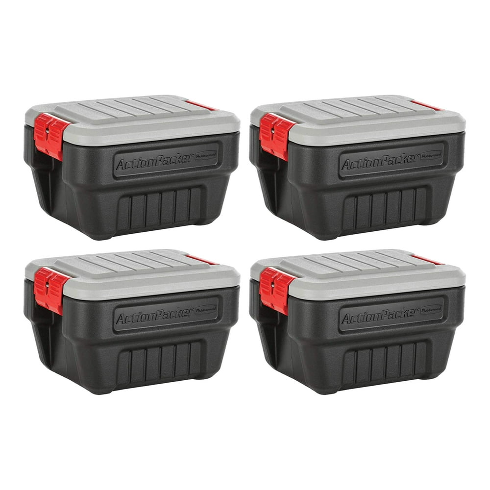 Rubbermaid 8 Gallon Lockable Latch Plastic Storage Container Box, Black
