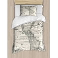 thumbnail image 3 of World Map Duvet Cover Set, Antique Map America in 1600s World in Medieval Time Era in Retro Style, Decorative 3 Piece Bedding Set with 2 Pillow Shams, Queen Size, Cream Grey, by Ambesonne, 3 of 4