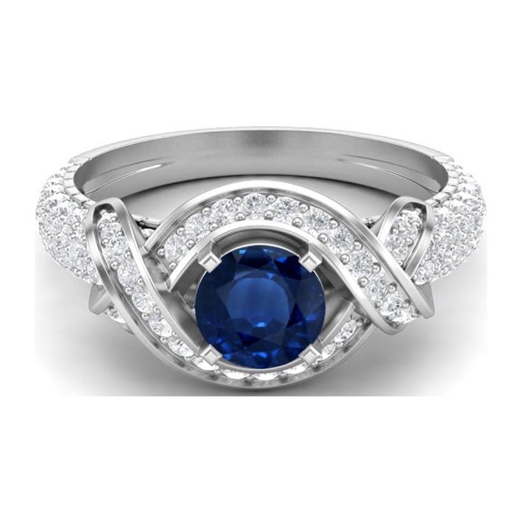 Estate Ring 6MM Round Blue Sapphire 925 Sterling Silver Women Valentines Day Gifts Ring