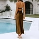 thumbnail image 5 of Vestido Vestido ajustado para mujer con hombros descubiertos, cuello oblicuo, sin espalda, color sólido, traje de vacaciones Cgtredaw Marrón T XL para Mujer, 5 of 5
