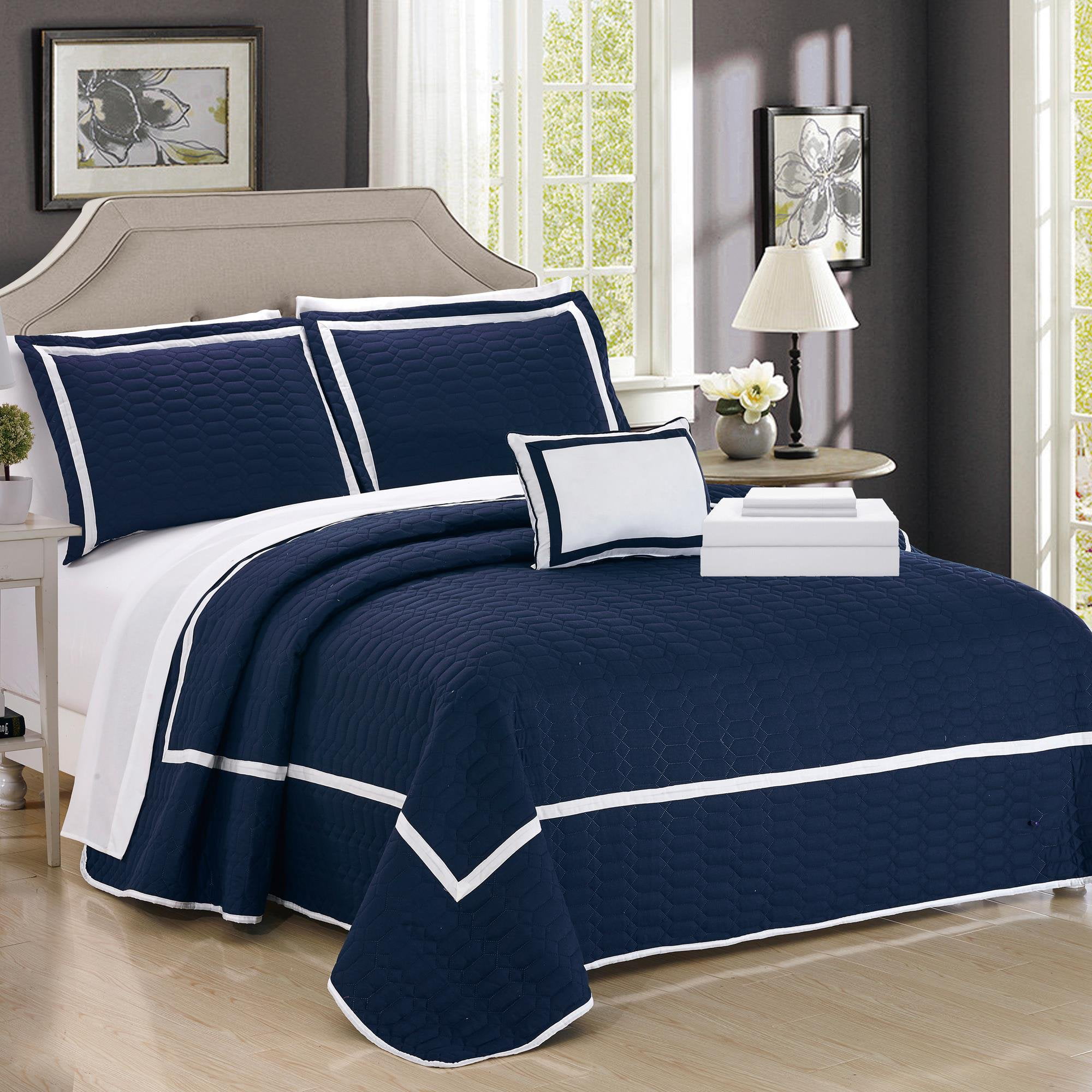 Antoine 8 Piece Quilted Bed in a Bag Sheets Decorative Pillows Shams Blue