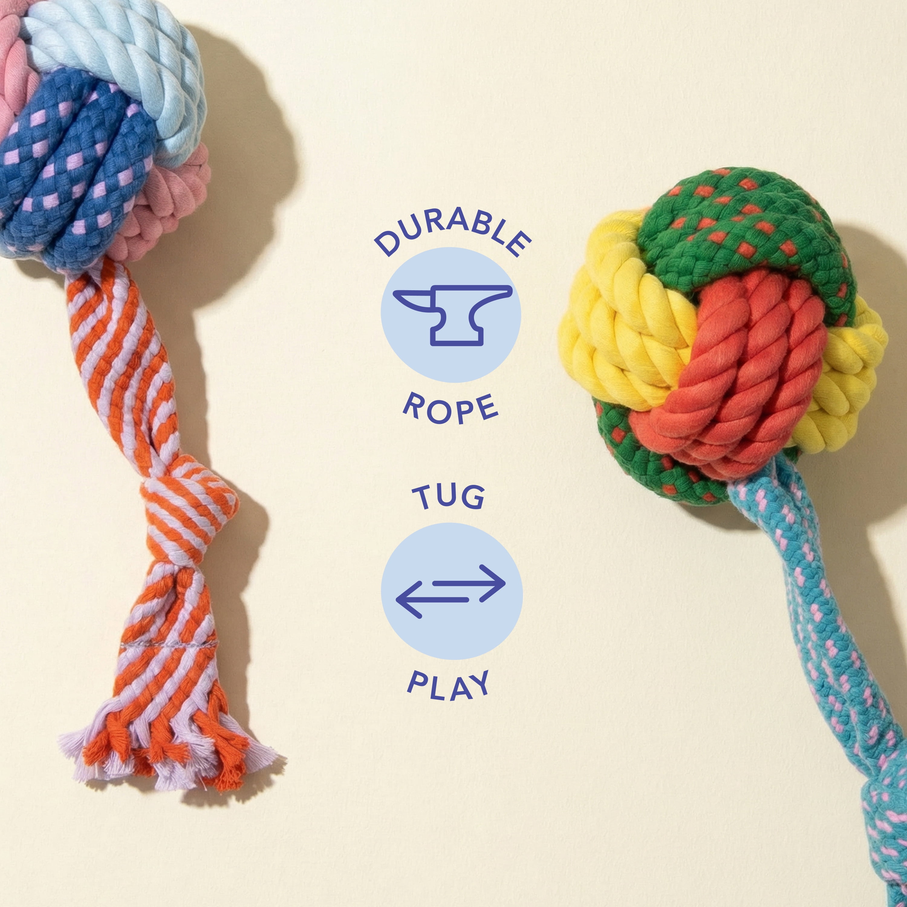 Oodles Durable Knotted Rope Dog Toy Set, Multicolored, Large
