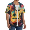 thumbnail image 2 of Daiia World Map Guitar Illustration Men's Linen Shirts Short Sleeve Casual Shirts Button Down Shirt for Men Beach Summer Wedding Shirt-Medium, 2 of 6