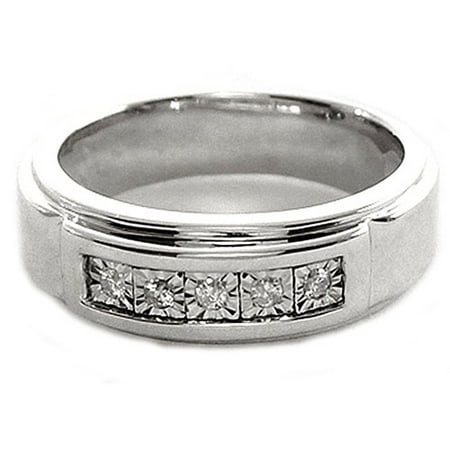 Men's White Diamond Accent Five-Stone Sterling Silver Ring
