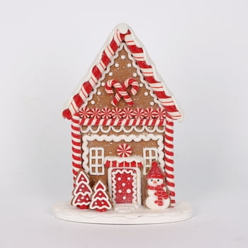 9 in Glazed Clay Snowman Christmas Village House Christmas Decoration, Brown/Red, by Holiday Time