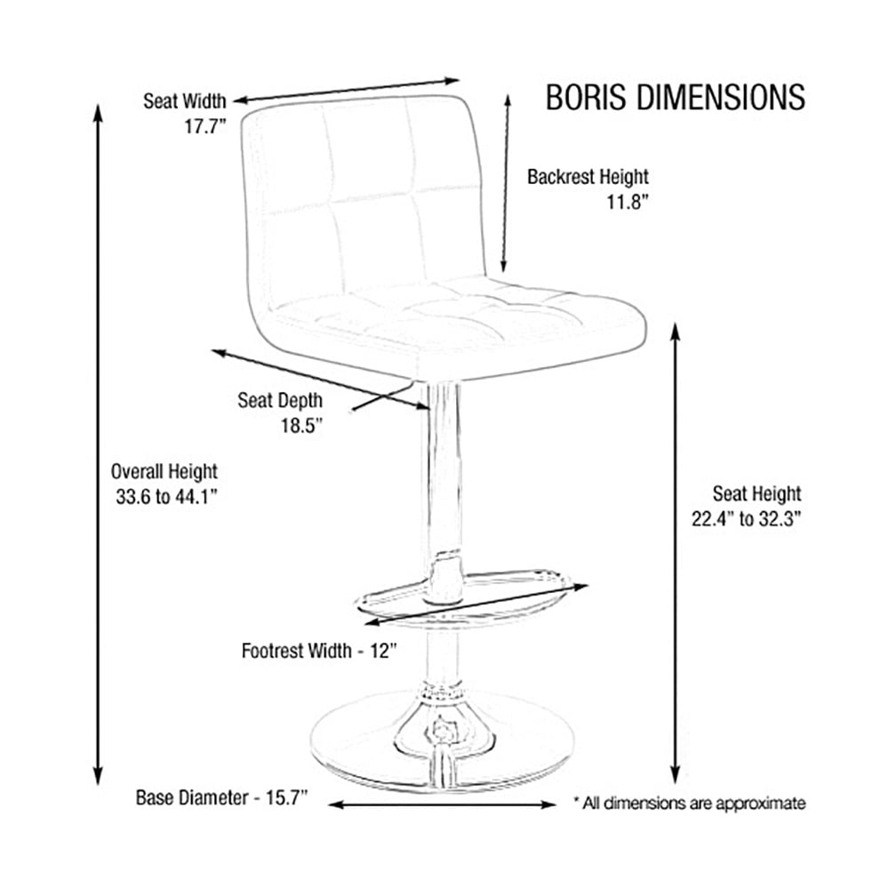 Modern Home Boris Contemporary Adjustable Height Bar/Counter Stool - Chrome Base/Footrest Barstool (Merlot)