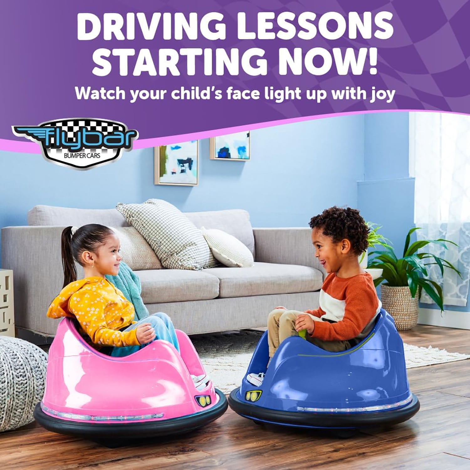 Flybar 6V Bumper Car for Toddlers Pink, Electric Ride on Toy for Kids Ages 1.5-4 with LED Lights & Safety Belt, 360 Degree Spin, Max Weight of 66 lbs