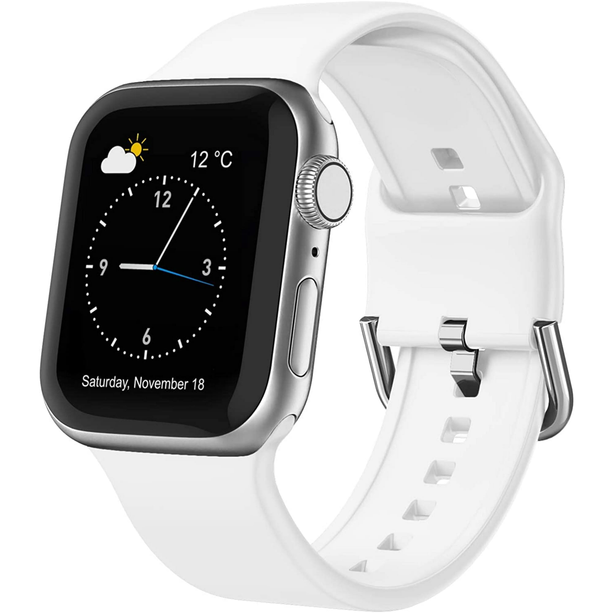 Compatible with Apple Watch Bands 45mm 44mm 42mm Soft Silicone Sport Wristbands Replacement Strap with Classic Clasp for iWatch Series SE 7 6 5 4 3 2 1 for Women Men White 42 44 45mm Walmart