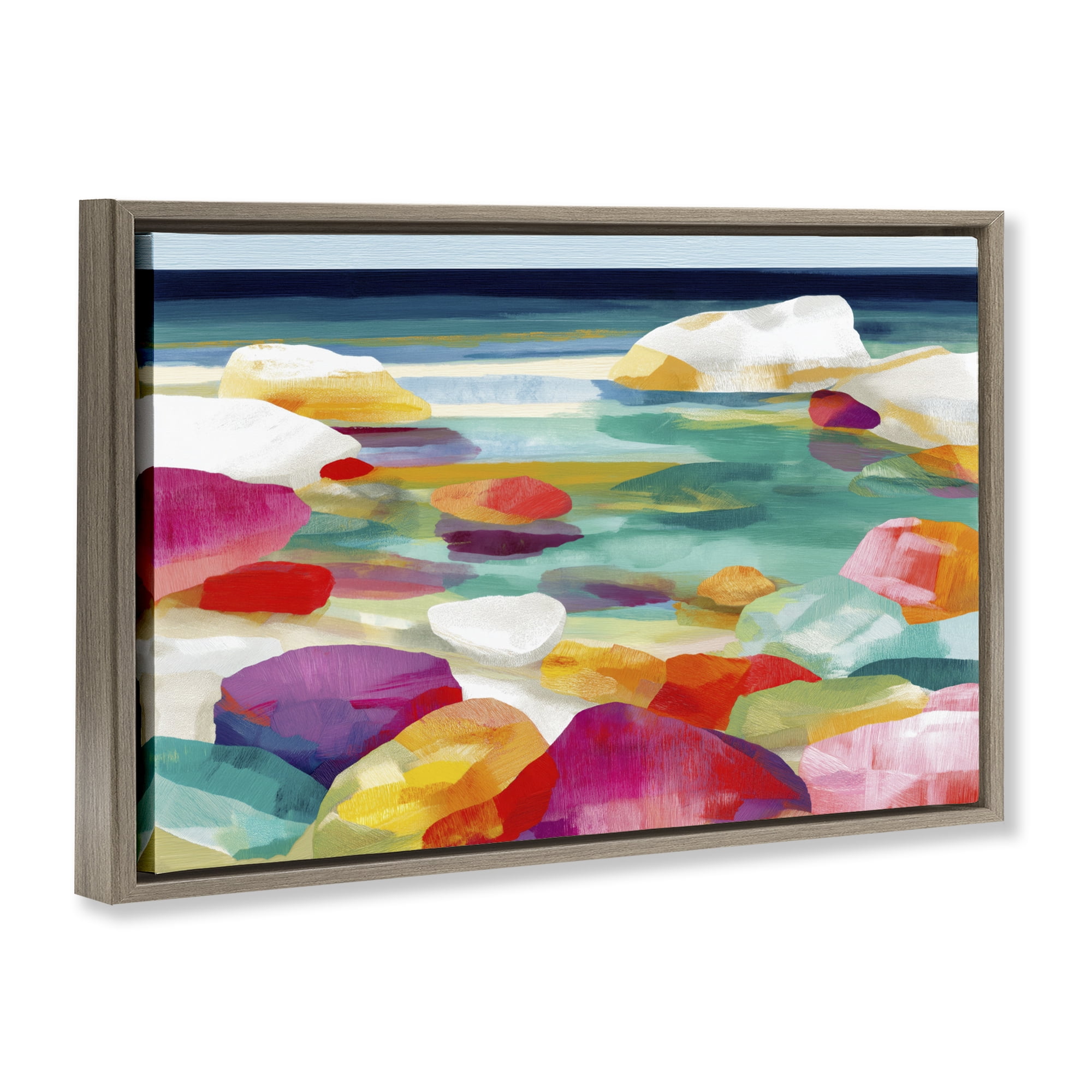 Stupell Industries Vivid Stones By The Shore Brown Framed Floater Canvas Wall Art, design by Chromatic Storm Studio
