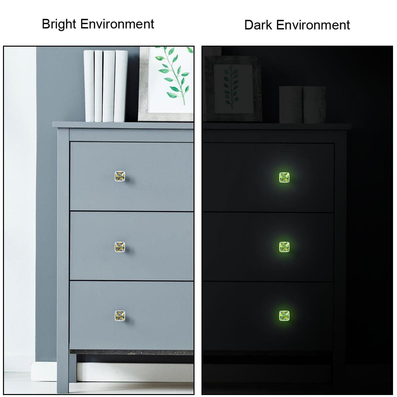 4PCS Square Cabinet Fluorescence Knob Glowing in the Dark Furniture Drawer Pulls Handle with Screws Butterfly