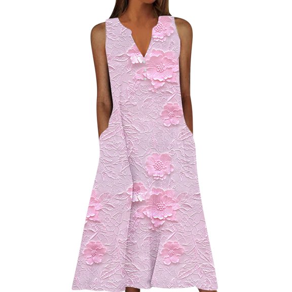 HomeGardon Summer Dresses Dresses for Women Summer Casual Dress Gradual Sleeveless Neck V-Neck Long Dress,S-XXXXXL