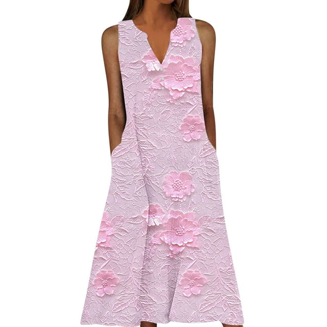 Vestido de Verano Casual, Cuello en V sin Mangas Gradual Largo para Vacaciones, Fiesta Y Uso Diario de Verano